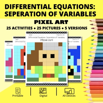Preview of Super Hero: Differential Equations (Separation of Variables) Pixel Art Activity