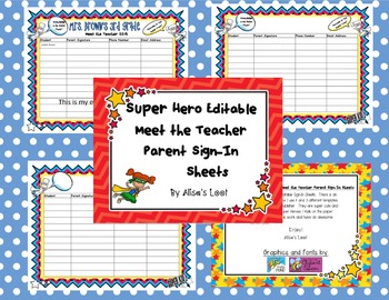 Preview of Super Hero Editable Meet the Teacher Parent Sign-In Sheet