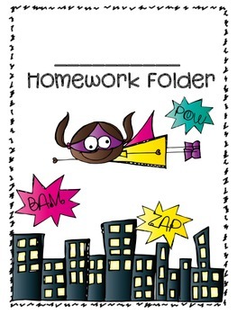 Preview of Super Hero Homework Folder Cover