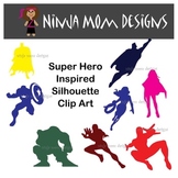 Super Hero Inspired Silhouette Clip Art in Color or Black