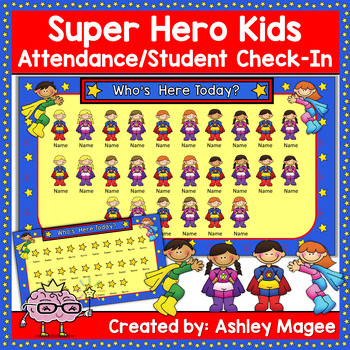 Preview of Super Hero Kids Themed Interactive Attendance/Check-In (PowerPoint)