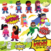 Super Hero Kids and Frames Clip Art Set