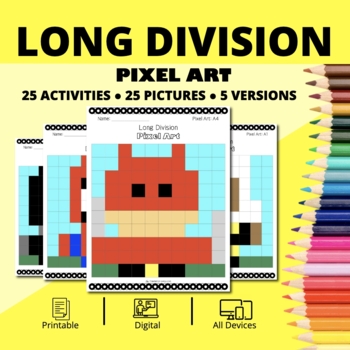 Preview of Super Hero: Long Division Pixel Art Activity