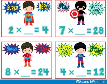 Preview of Super Hero Math Clip Art school mathematics Multiplication Shapes teachers -122-