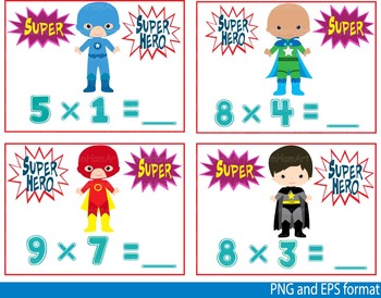 Preview of Super Hero Math Clip Art school mathematics Multiplication count teachers -121-