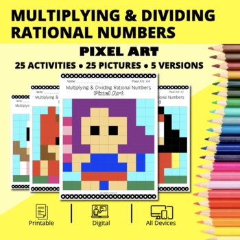 Preview of Super Hero: Multiplying & Dividing Rational Numbers Pixel Art Activity