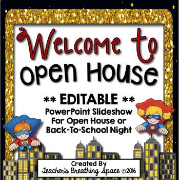 Preview of Super Hero Open House PowerPoint  |  EDITABLE Super Hero Presentation