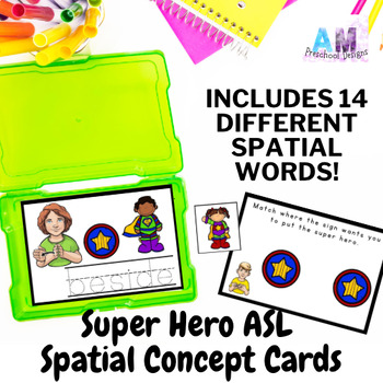 Preview of Super Hero Spatial Concepts Preposition Worksheets - ASL Vocab Cards