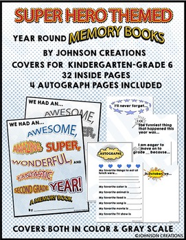 Preview of Super Hero Themed Year Round Memory Books for K-6