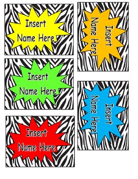 Preview of Super Hero  Zebra Name Tags