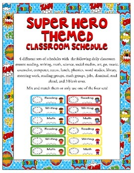 worksheets teacher grade super 3 Schedule Designs Heroes Classroom by Gracelee Super Themed