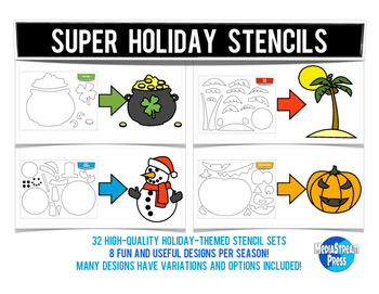 Preview of Super Holiday Stencils - 4 Seasons Edition - 32 fun spring summer fall winter