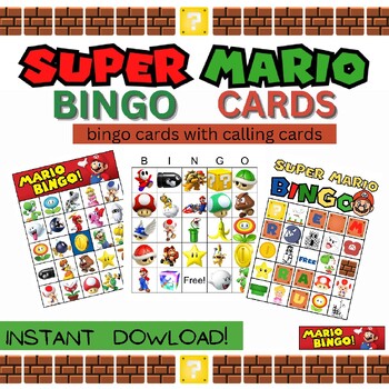 Super Mario Bingo Game Printable 20 Bingo Cards Activity Game for kids