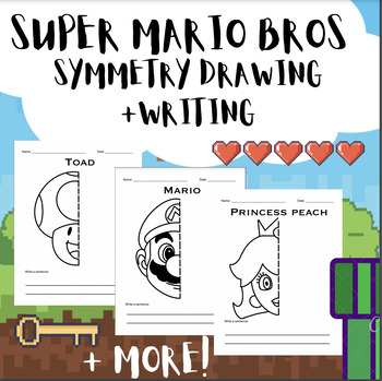Preview of Super Mario Bros Symmetry Coloring Page Drawing & Writing Prompt