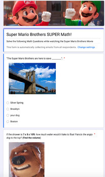 Preview of Super Mario Brothers SUPER Math (Google Form- 20Q)