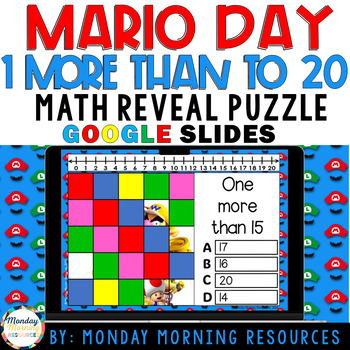 Preview of Super Mario Day Counting One More Than to 20 -Math Reveal Puzzle Google Slides