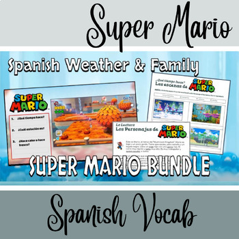 Preview of Super Mario Spanish Reading CI Bundle (Weather Calendar + Family & Descriptions)