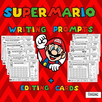 Preview of Super Mario Writing Prompts and Editing Task Cards