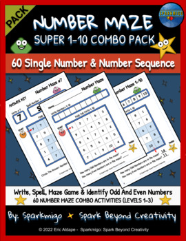 Preview of Super Math Number Maze Games Puzzle Activities Write, Spell & Count Up to #1-10s