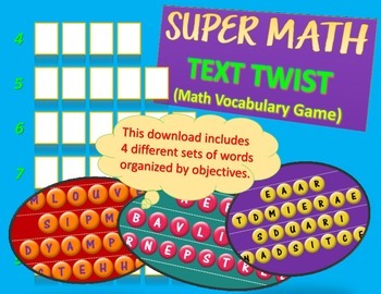 Preview of Super Math Vocabulary Text Twist Activity