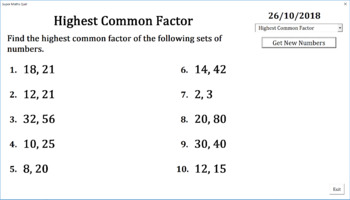 Preview of Super Maths Quiz - 10 question quiz generator for warmup activities