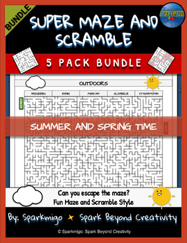 Preview of Super Maze and Scramble Word Escape Room Game: Summer and Spring Bundle 5 Pack