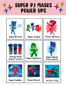Preview of Super PJ Masks Power Up Calming Chart (coping skills)