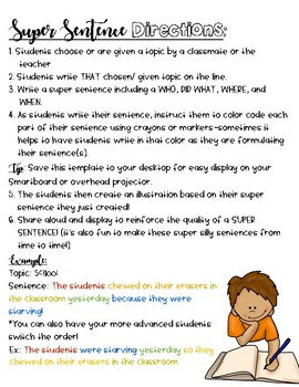 super sentence writing template for students tpt