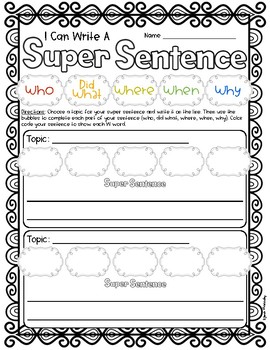 super sentence writing template for students tpt