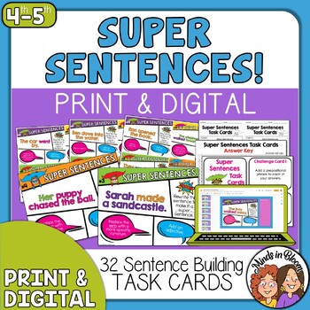 Preview of Sentence Building Task Cards - Writing and Improving Sentences -Digital & Print