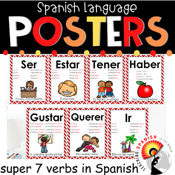 Preview of Super Siete Super Seven Verbs Posters in Spanish