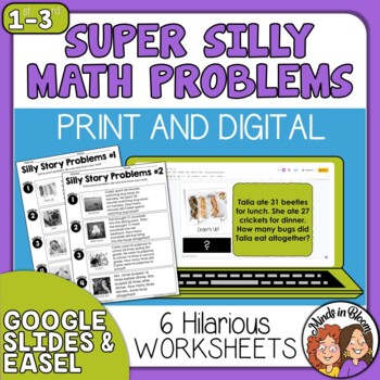 Preview of Word Problems: Super Silly Story Problems 2-digit Add & Subtract Print & Digital