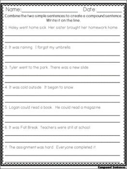 Super Simple Worksheets ~ Grammar ~ Compound Sentences by Tina Wheeler