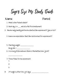 Super Size Me Worksheets Teaching Resources Teachers Pay Teachers