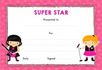 Certificates Super Star Girl By Level Up Library Tpt