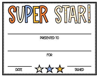 Preview of Super Star Reading Certificate