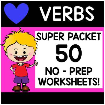 Preview of Super SALE VERBS Worksheet Packet - Kindergarten First Second Grade - 50 PAGES!