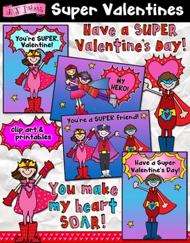 Preview of Super Hero Valentines - Printable Cards and Clip Art