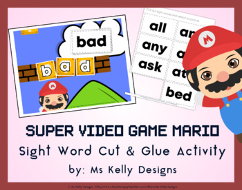 Preview of Super Video Game Mario Cut & Glue Craft Activity with 191 Sight Words