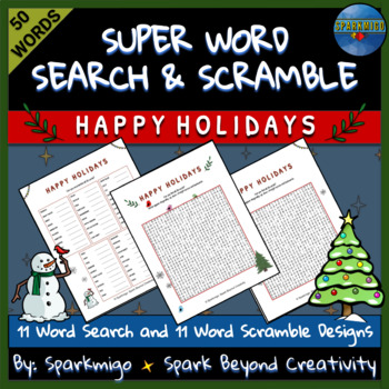 Preview of Super Word Search & Scramble - Happy Holidays Giant Christmas Puzzle Activity