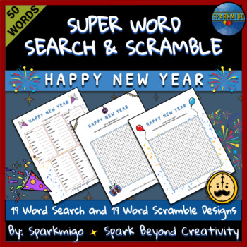 Preview of Super Word Search and Scramble - Happy New Year Giant Holiday Puzzle Activity