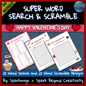 Preview of Super Word Search and Scramble Puzzles - Happy Valentine's Day Giant Activities