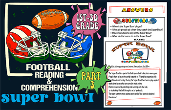 Preview of Super bowl reading & comprehension for Kids Fun American Football worksheets