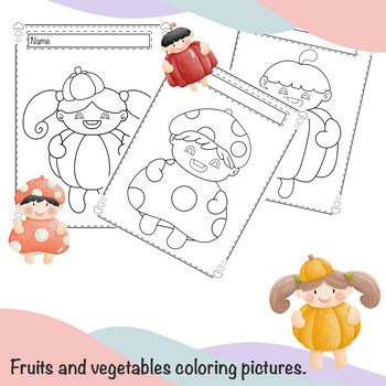 Preview of Super cute fruits and vegetables coloring pictures.
