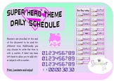 Super hero girl theme schedule timetable back to school