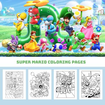 Preview of Super mario coloring pages for kids (25 PDF pages 8.5x11 inch)