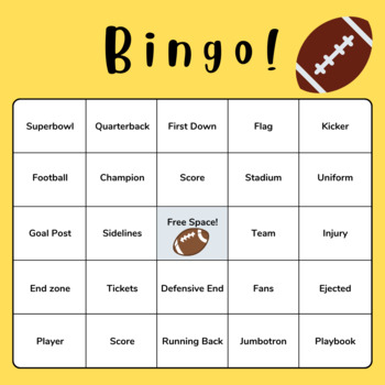 Superbowl Bingo by Tutoring by Monica | TPT