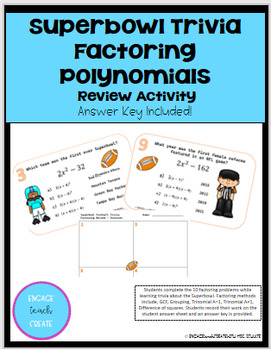 Preview of Superbowl Football Trivia - Factoring Review Activity