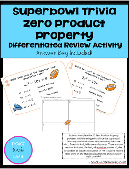 Preview of Superbowl Football Trivia - Zero Product Property - Differentiated Activity