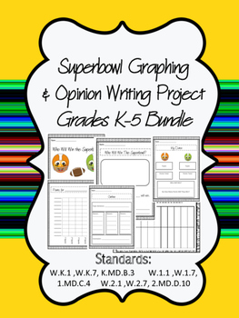Preview of Superbowl Graphing and Opinion Writing Project K-5 BUNDLE!